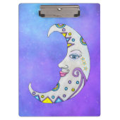 三日月のかわいらし顔カラフルマーク紫 クリップボード (正面)