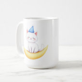 三日月のに座るかわいい白い子猫のマグカップ コーヒーマグカップ (正面左)
