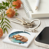 三日月のに眠るかわいいテディベア キーホルダー (正面右)