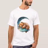 三日月のに眠るかわいいテディベア Tシャツ (正面)