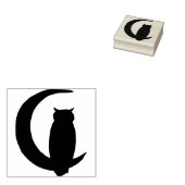 三日月のシルエットアートスタンプに座っているフクロウ ラバースタンプ (押印)