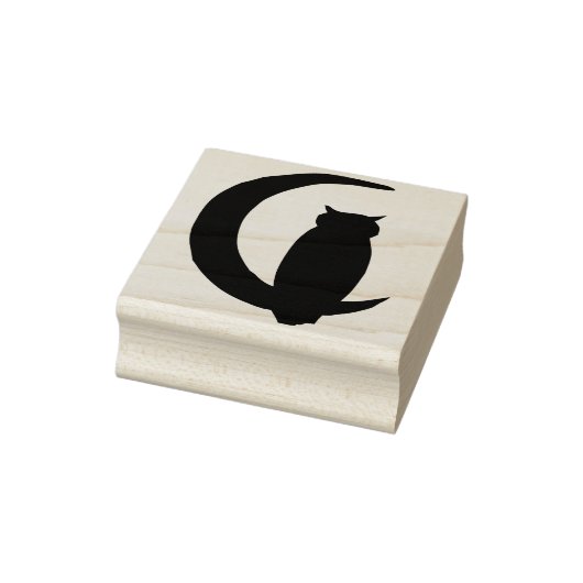 三日月のシルエットアートスタンプに座っているフクロウ ラバースタンプ (スタンプ)
