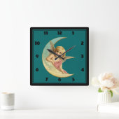 三日月のビンテージイメージの天使 スクエア壁時計 (ホーム)