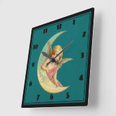 三日月のビンテージイメージの天使 スクエア壁時計 (傾斜)