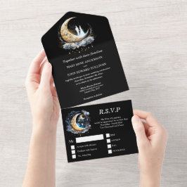 三日月のブライダルカップルのシルエット天 オールインワン招待状