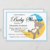 三日月のベビーシャワーにテディベア 招待状 (正面/裏面)