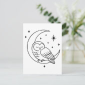三日月のラインアートで眠るフクロウ ポストカード (スタンド正面)