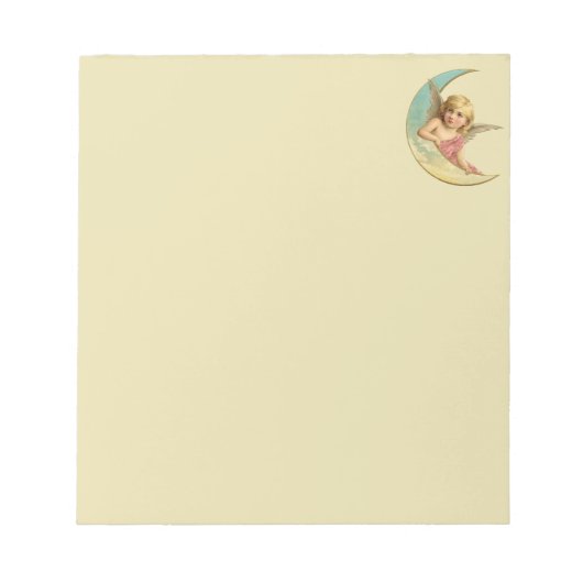 三日月のヴィンテージのイメージに座っている天使 ノートパッド (正面)