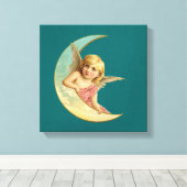 三日月のヴィンテージ画像の天使 キャンバスプリント (インサイチュ (ウッドフロア))