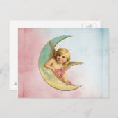 三日月のヴィンテージ画像の天使 ポストカード (正面/裏面)