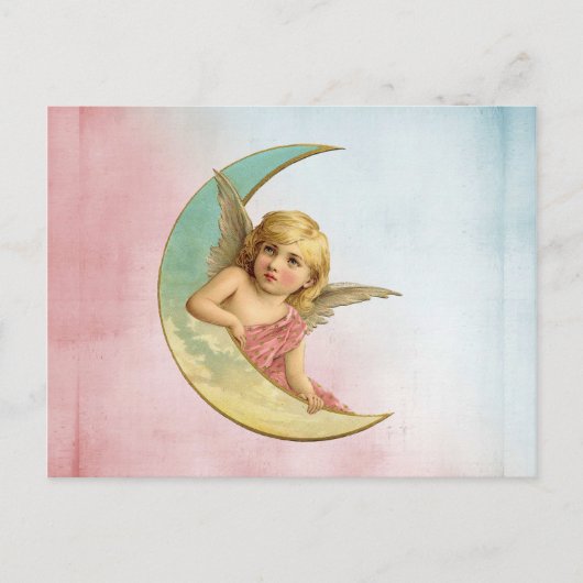 三日月のヴィンテージ画像の天使 ポストカード (正面)