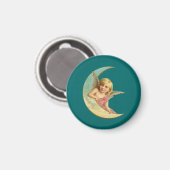 三日月のヴィンテージ画像の天使 マグネット (正面/裏面)