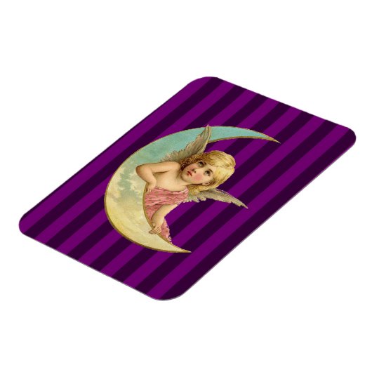 三日月のヴィンテージ画像の天使 マグネット (左側)