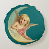 三日月のヴィンテージ画像の天使 ラウンドクッション (裏面)