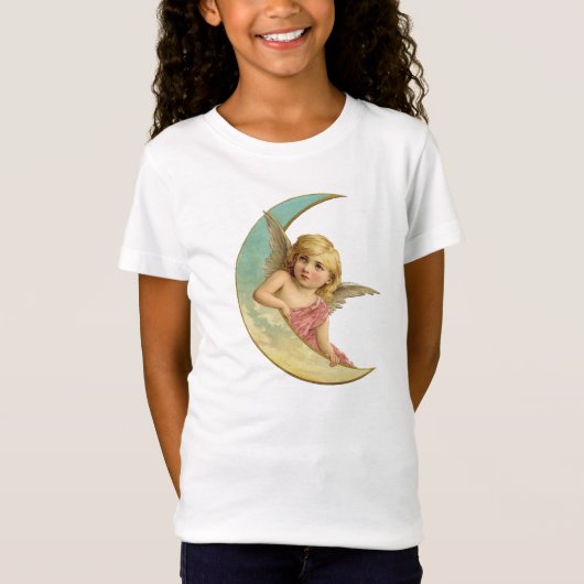 三日月のヴィンテージ画像の天使 Tシャツ (正面)
