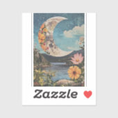 三日月の上の穏やかな風景 シール (シート)