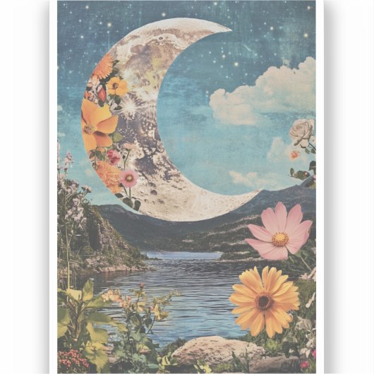 三日月の上の穏やかな風景 シール (正面)