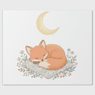 三日月の下のキルトの上で眠るかわいい狐 AI ラッピングペーパー