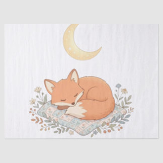 三日月の下のキルトの上で眠るかわいい狐 AI 薄葉紙