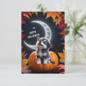 三日月の夜の秋の可愛いオオカミ カード (スタンド正面)