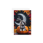 三日月の夜の秋の可愛いオオカミ カード (正面/裏面インサイチュ)