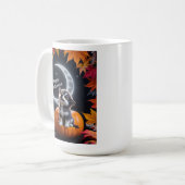 三日月の夜景と可愛いオオカミ コーヒーマグカップ (正面左)