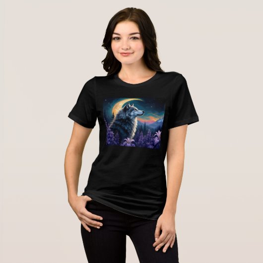 三日月の夜空ウルフ トライブレンドＴシャツ (正面全面)