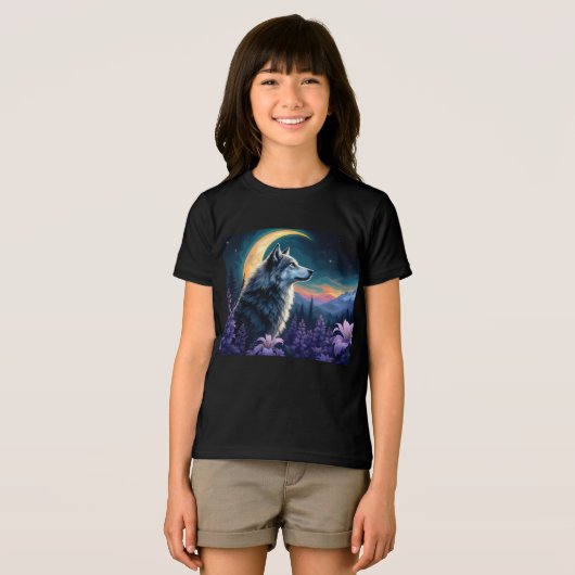 三日月の夜空ウルフ トライブレンドＴシャツ (正面全面)