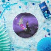 三日月の小さな魔女と花 ペーパープレート (パーティー)