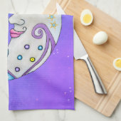 三日月の形カラフル状かわいらし顔紫 キッチンタオル (四つ折り)