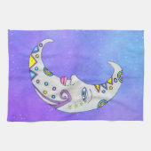 三日月の形カラフル状かわいらし顔紫 キッチンタオル (横)