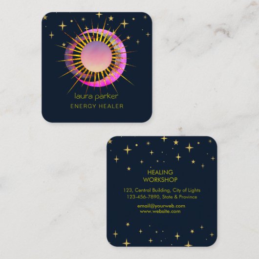 三日月の日紫色の神秘的なボホコズミックスカイ スクエア名刺 (正面/裏面)
