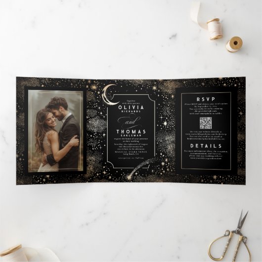 三日月の星天黒結婚の写真 三つ折り招待状 (内部)