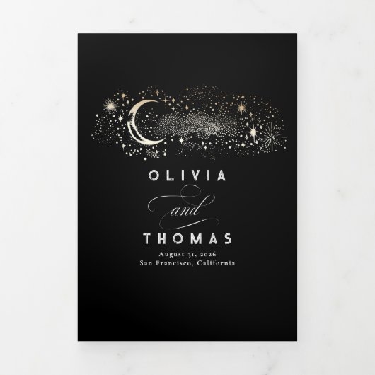 三日月の星天黒結婚の写真 三つ折り招待状 (カバー)