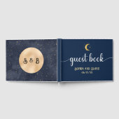 三日月の星月夜のネイビーブルー結婚ズ ゲストブック (全面)