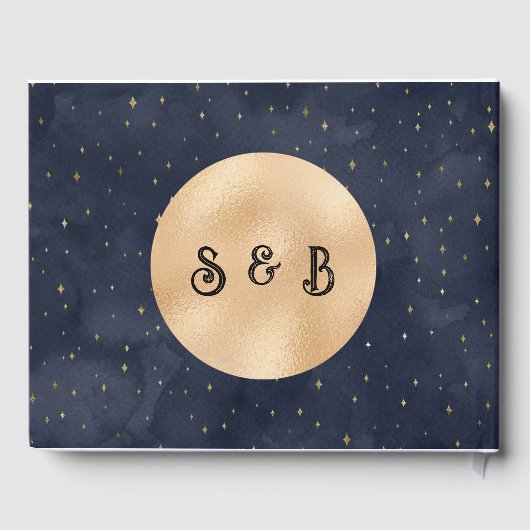 三日月の星月夜のネイビーブルー結婚ズ ゲストブック (裏面)