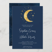 三日月の星月夜のネイビーブルー結婚ズ 招待状 (正面/裏面)