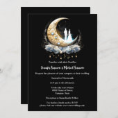 三日月の星空の白い黒いカップル月 招待状 (正面/裏面)