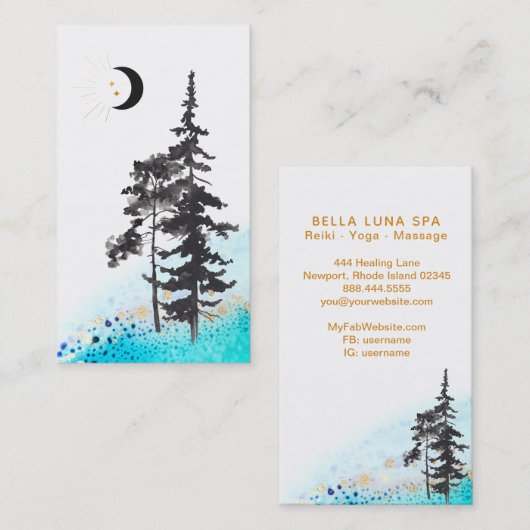 *~*三日月の木が月の光を金ゴールド 名刺 (正面/裏面)