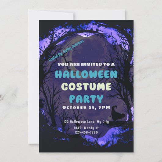 三日月の森の魔女の不気味なハロウィーン 招待状 (正面)