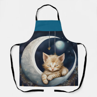 三日月の物体で眠っている子猫 エプロン