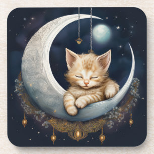 三日月の物体で眠っている子猫 コースター