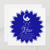 三日月の白いモスクFanous Ramadan、青 招待状 (正面/裏面)