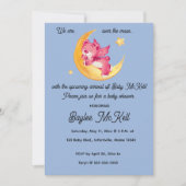 三日月の赤ちゃんシャワーに編集可能ピンクベア 招待状 (正面)