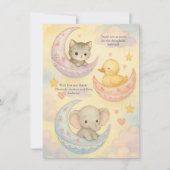 三日月の赤ん坊の動物の赤ちゃんシャワー新生児 サンキューカード (正面)