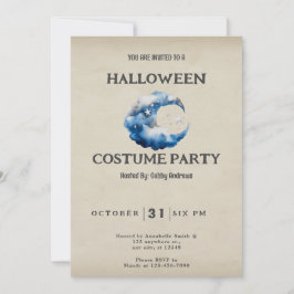 三日月の雲と星のヴィンテージハロウィン 招待状