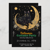 三日月の黒猫ハロウィーン 招待状 (正面/裏面)
