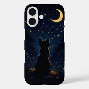三日月の黒猫 - 魔法の夜空 iPhone 16ケース