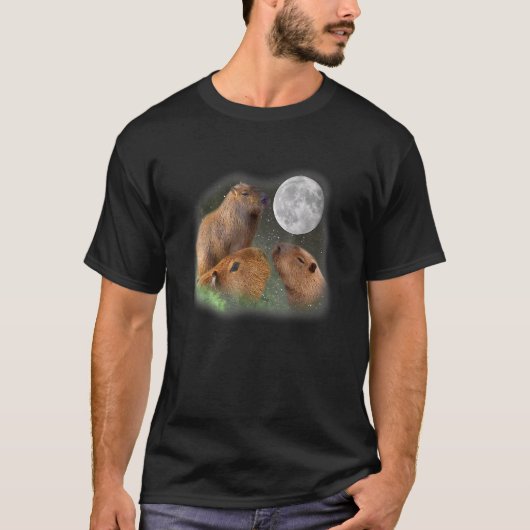 三日月カピバラ かわいい動物パロディ Tシャツ (正面)