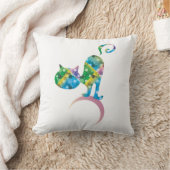 三日月カラフルの上の猫 クッション (ブランケット)